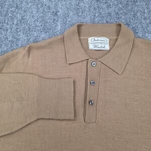Vintage Andover Sweater Mens XL Tan Wintuk Orlon Acrylic Polo Long Sleeve 70s